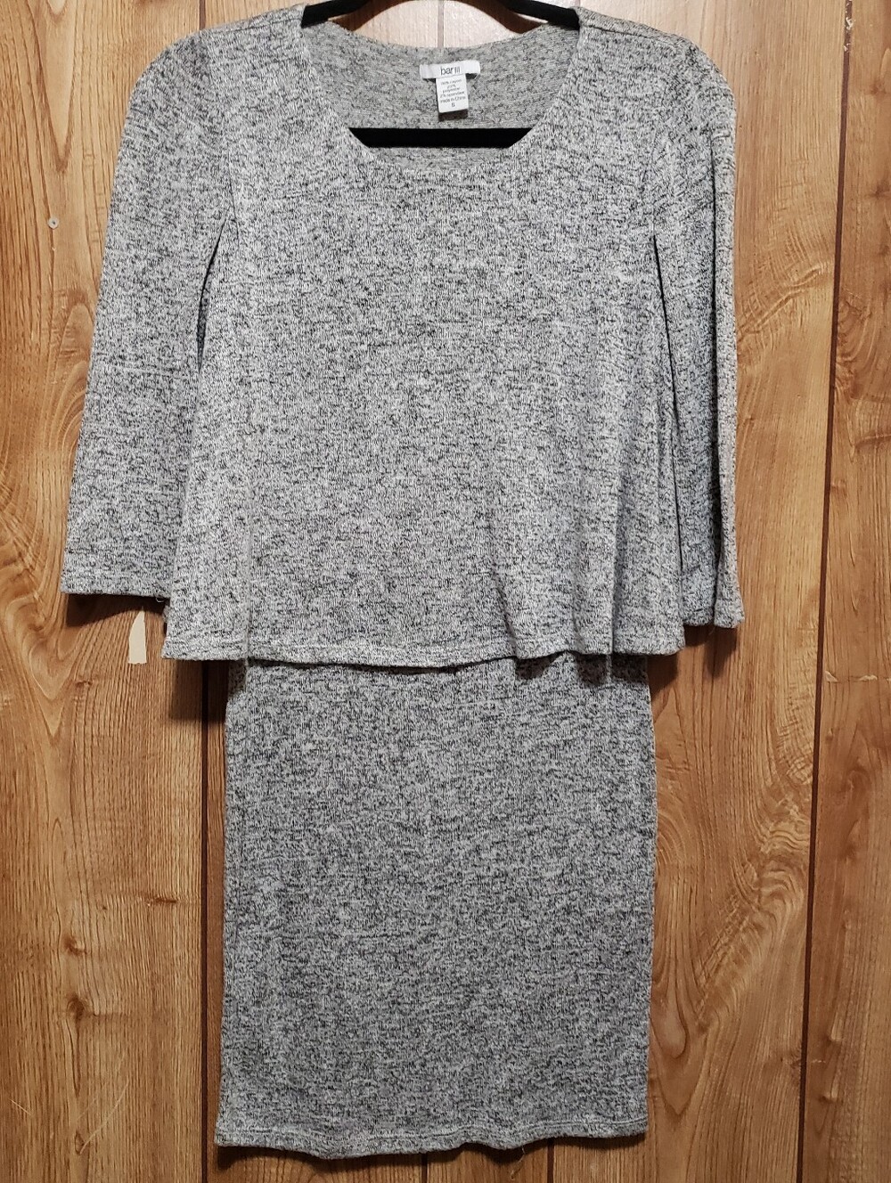 Size Small 3/4 Sleeve Heathered Grey Body Con Layered Dress Retro Chic